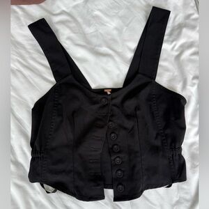 Free People Black Button-Up Tank Top